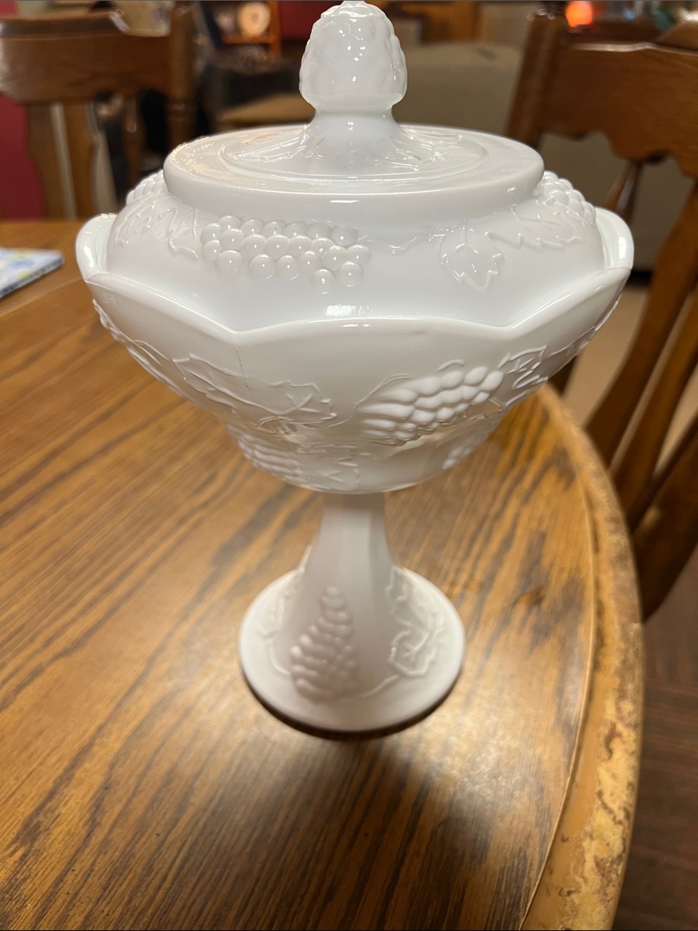 Indian 1950 White Milk Glass Compote with Lid